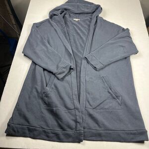 Eileen Fisher Plus Size Hooded Open Front Jacket Blue Comfy Lounge Terry Soft 2X